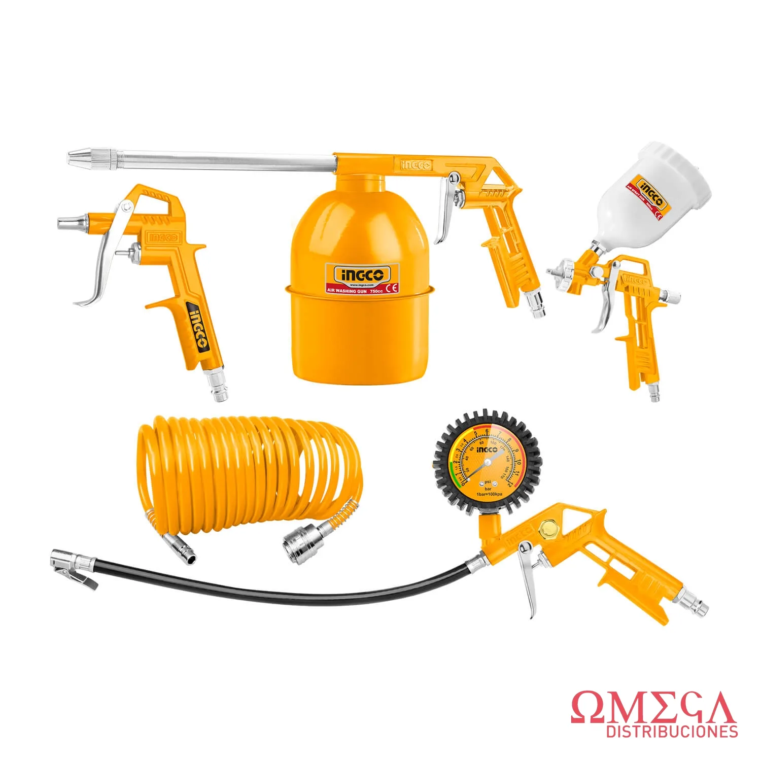 Set X5 accesorios para compresor conector americano Ingco 700848
