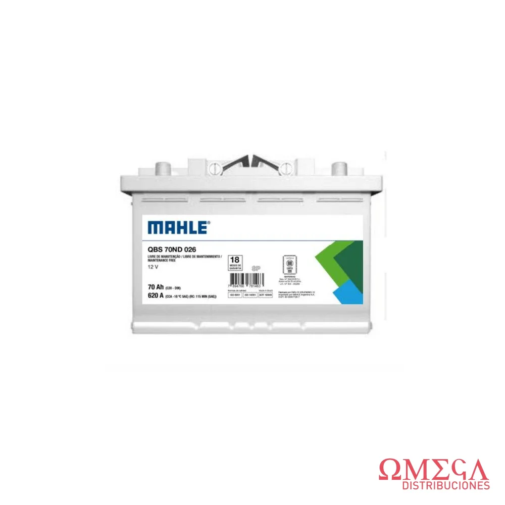 Batería Mahle 70 AH / CP 620 (+)D QBS70ND026