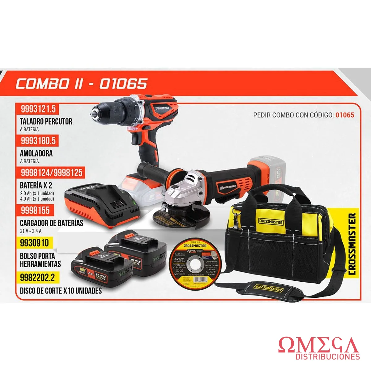 COMBO DP/CR TALADRO+AMOLADORA+BOLSO 01065