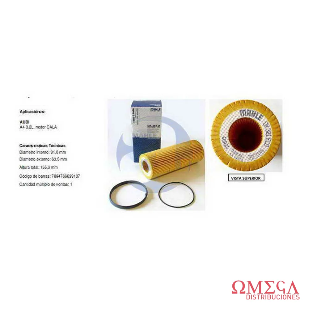 Filtro de aceite Mahle — Audi A4 3.2 OX381D