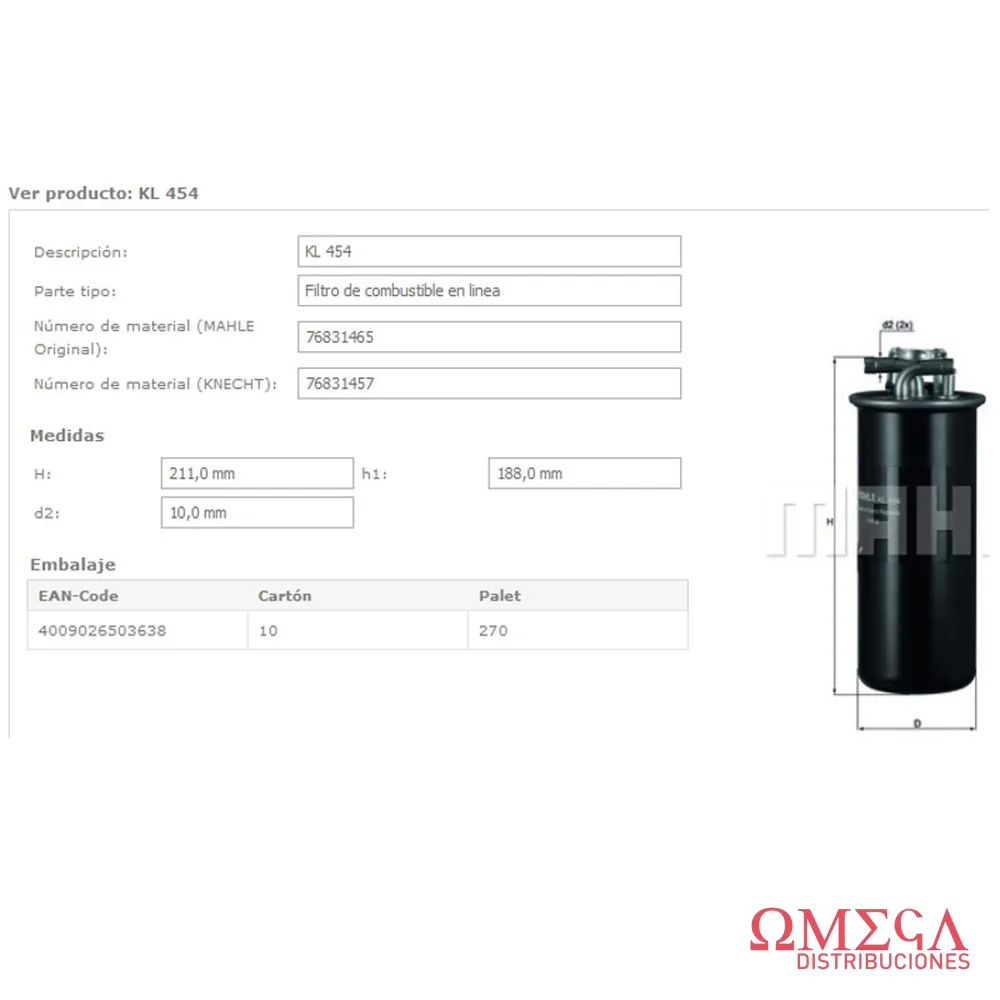 Filtro de combustible Mahle — Audi A4 3.0 KL454