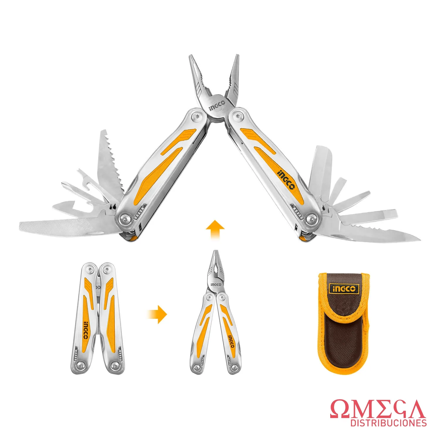 Pinza plegable multifuncion 15 funciones + estuche Ingco 700880
