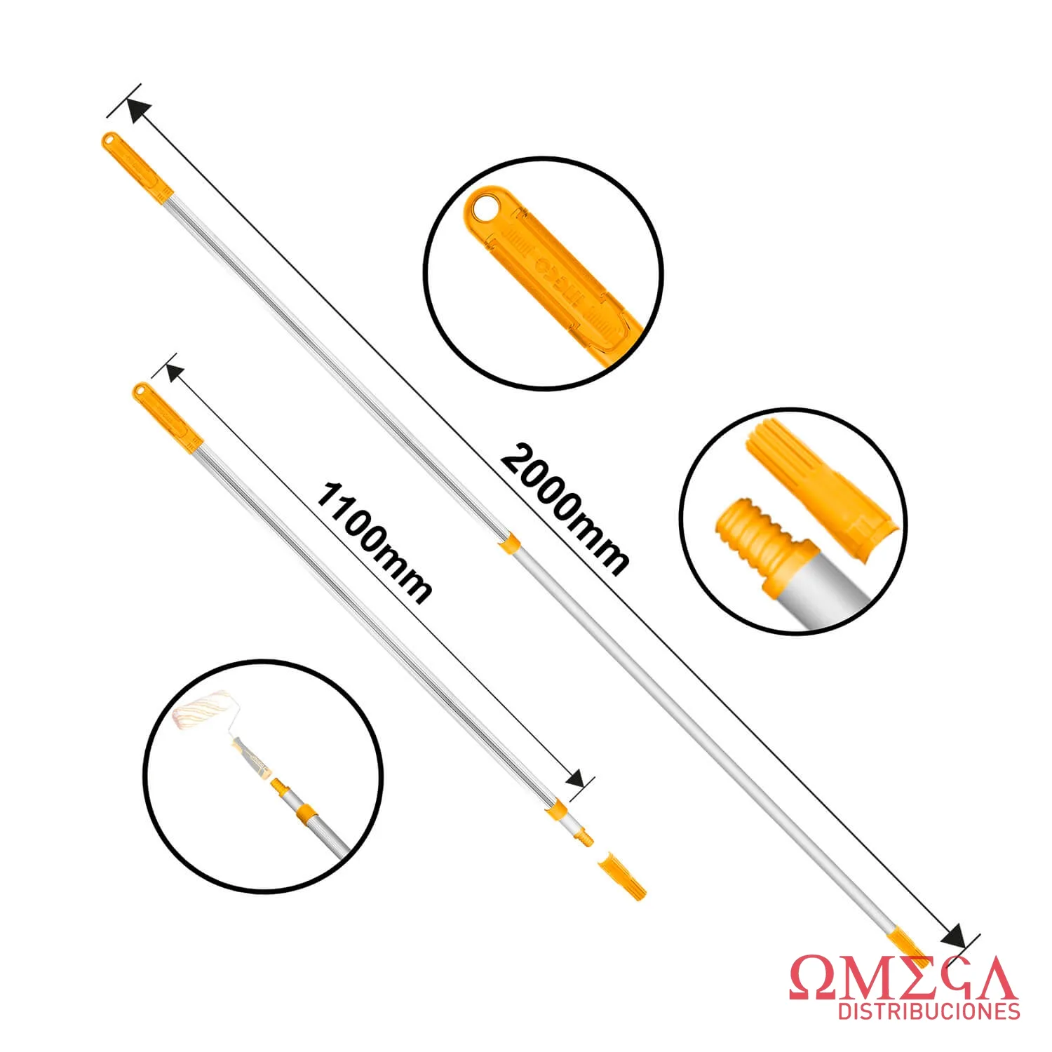 Extensor aluminio hasta 2M doble conector para rodillo Ingco 700791