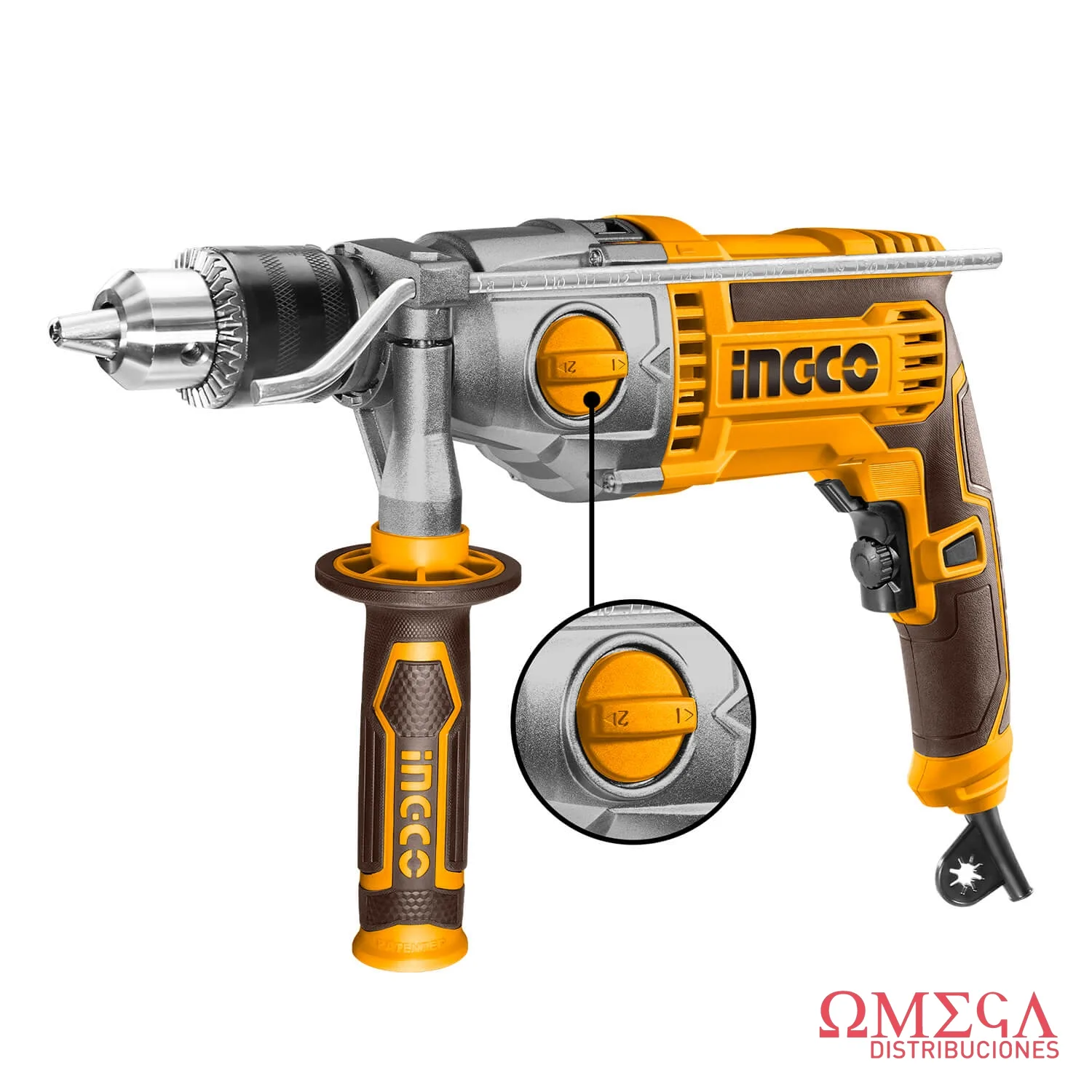 Taladro 16mm con percutor 1100W velocidad variable industrial Ingco 700838