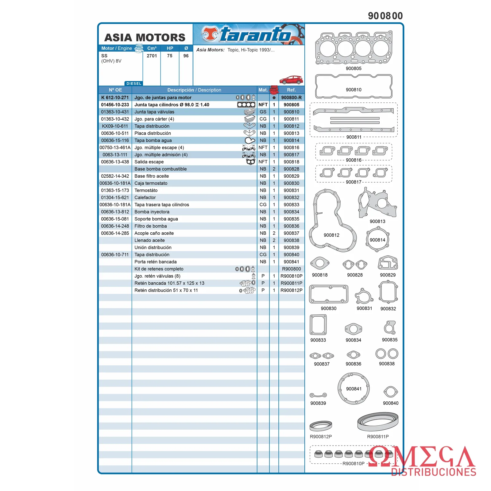 Juego de juntas Taranto Asia - 2.7D SS 900800-R