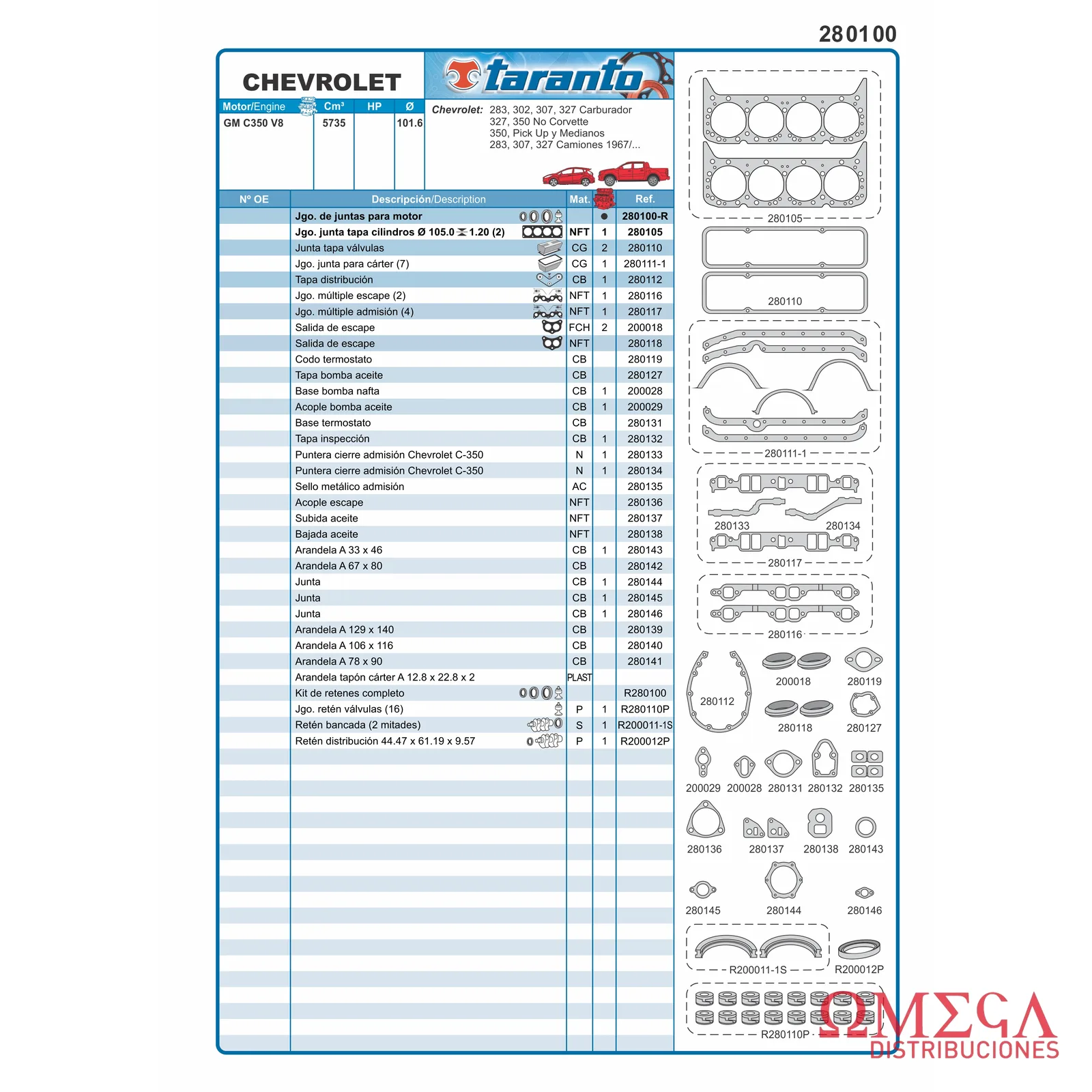 Juego de juntas Taranto — Chevrolet - 5.8 V8 - Pick Up 280100-R