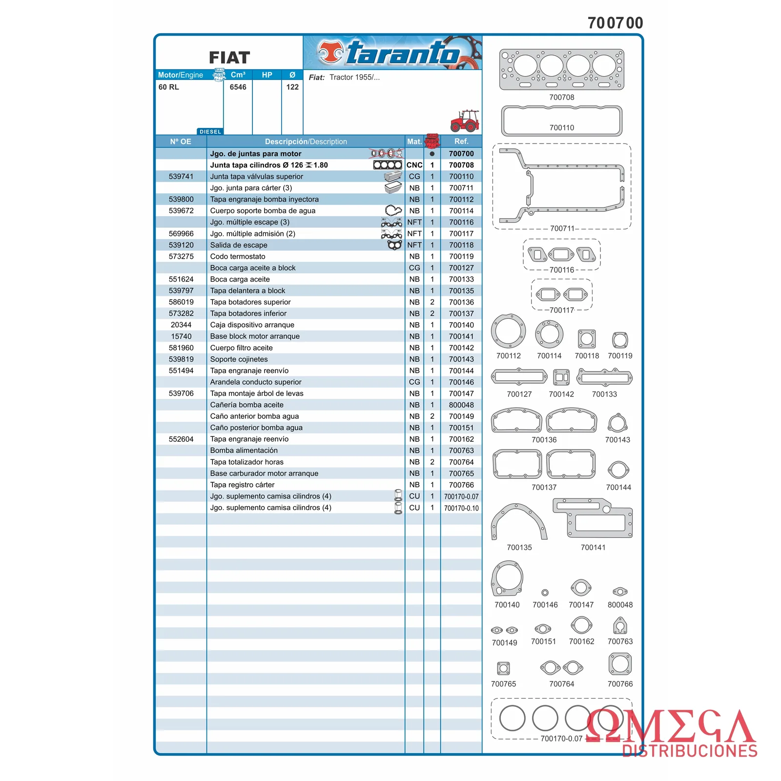 Juego de juntas Taranto — Fiat / Iveco - 60R 700700
