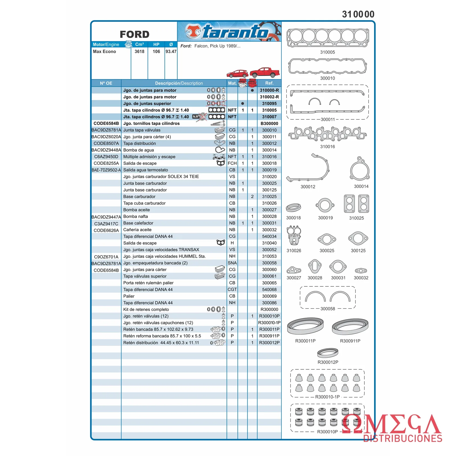 Juego de juntas Taranto — Ford - Max Econo - Falcon 310002-R