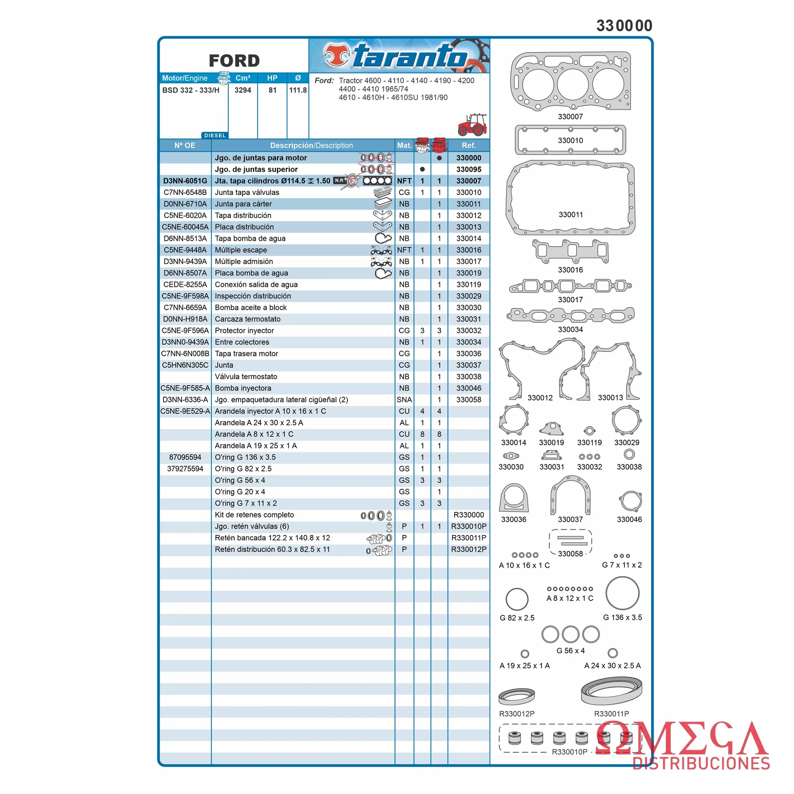 Juego de juntas Taranto — Ford - tractor 4600 330000