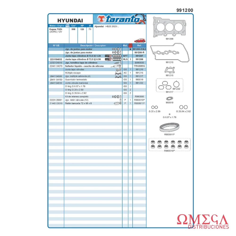 Juego de juntas Taranto — Mazda - 2.4 (con retenes) 991200-R