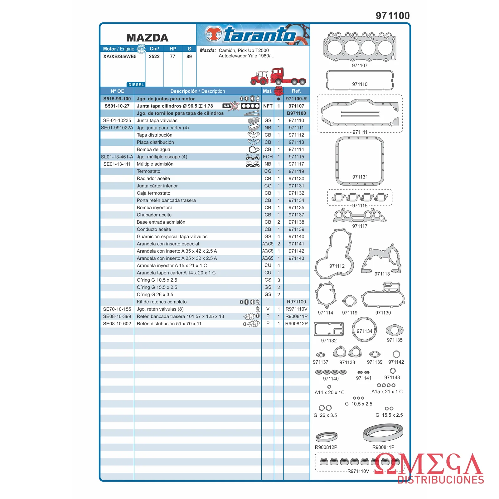 Juego de juntas Taranto — Mazda - 2.5 8V XA 971100-R