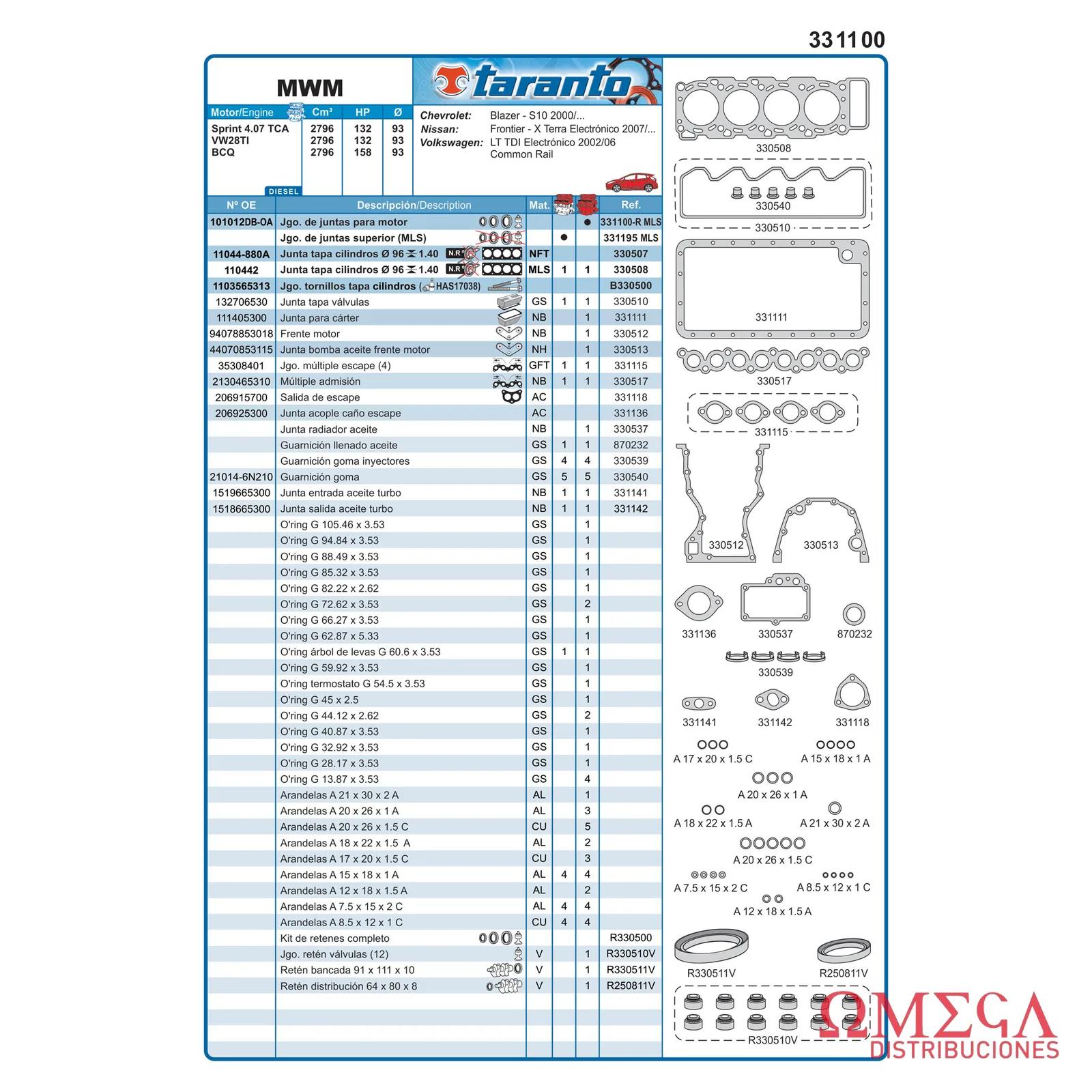 Juego de juntas Taranto — MWM - 4.07 Sprint electrónico 331100-RMLS