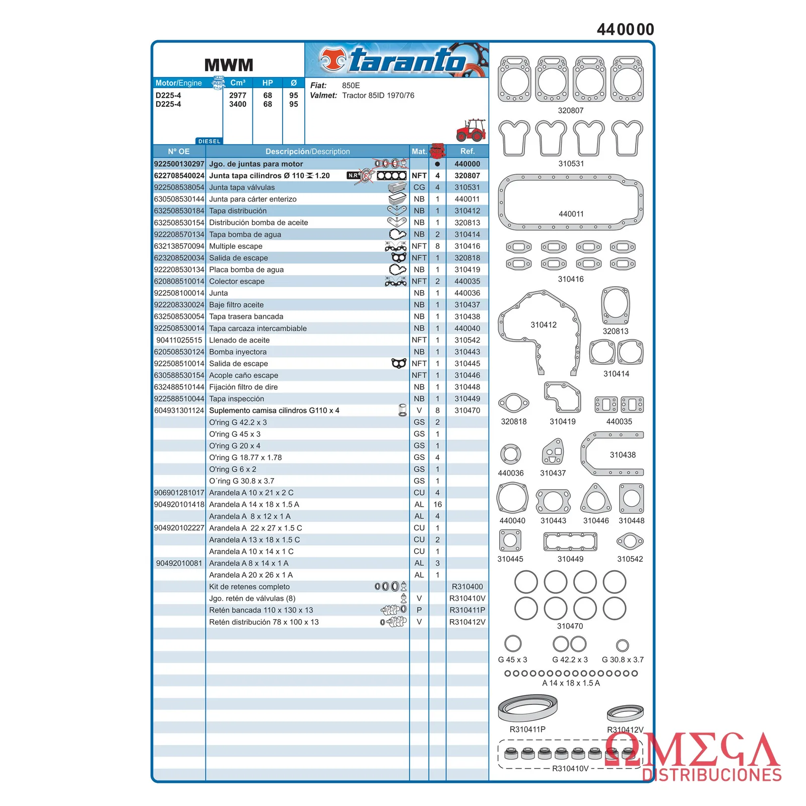 Juego de juntas Taranto — MWM - D225-4 440000