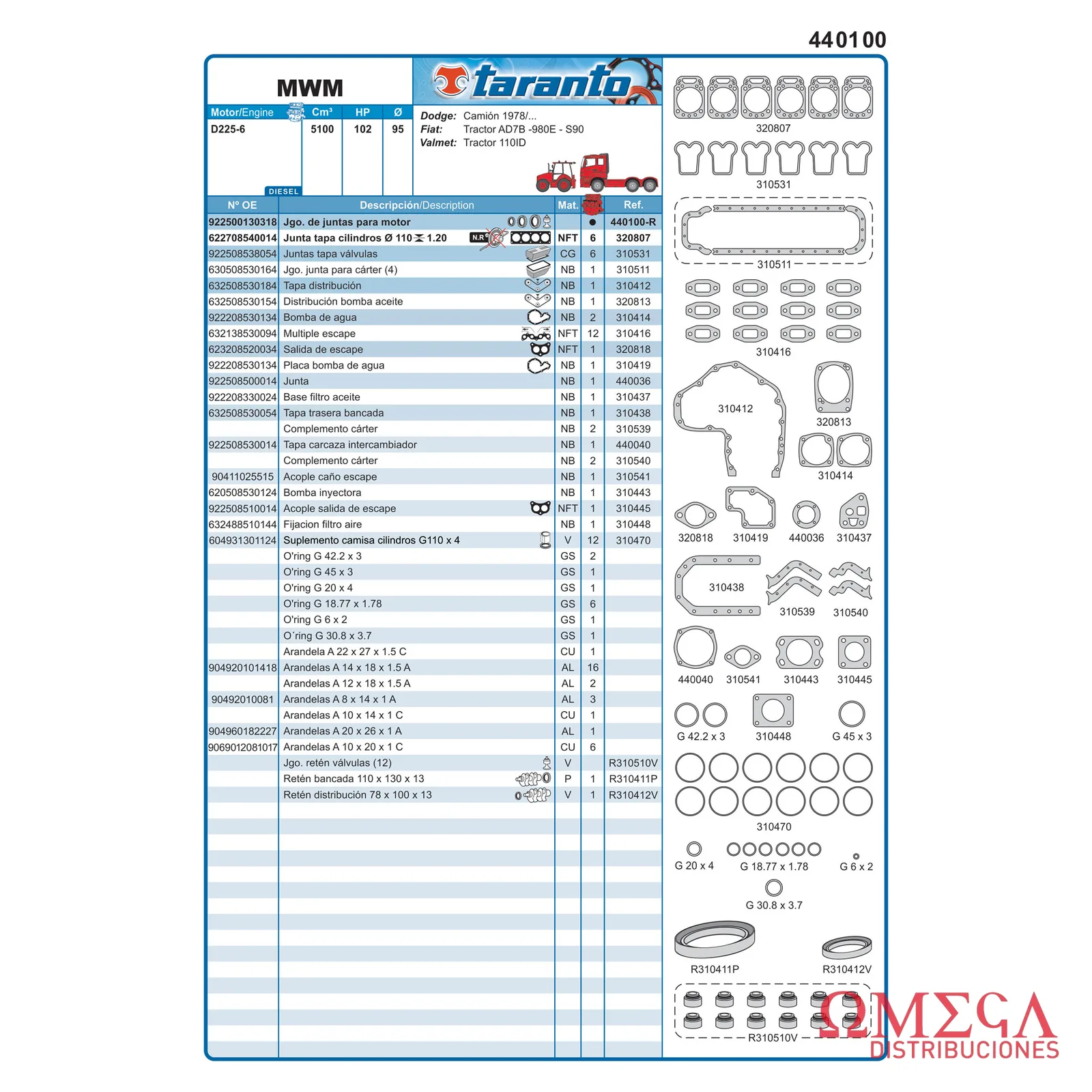 Juego de juntas Taranto — MWM - D225-6 440100-R