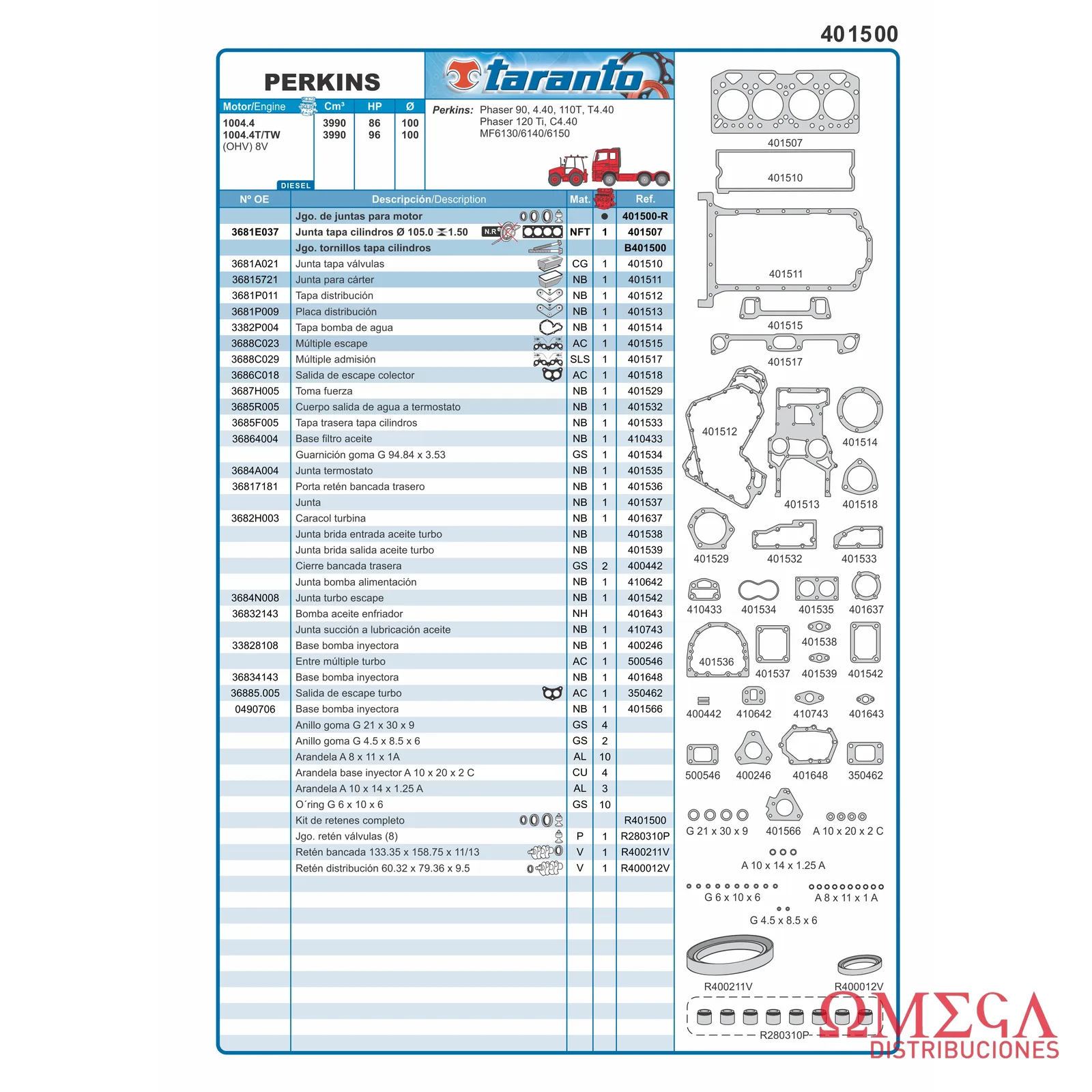 Juego de juntas Taranto — Perkins - 1004.4T 401500-R