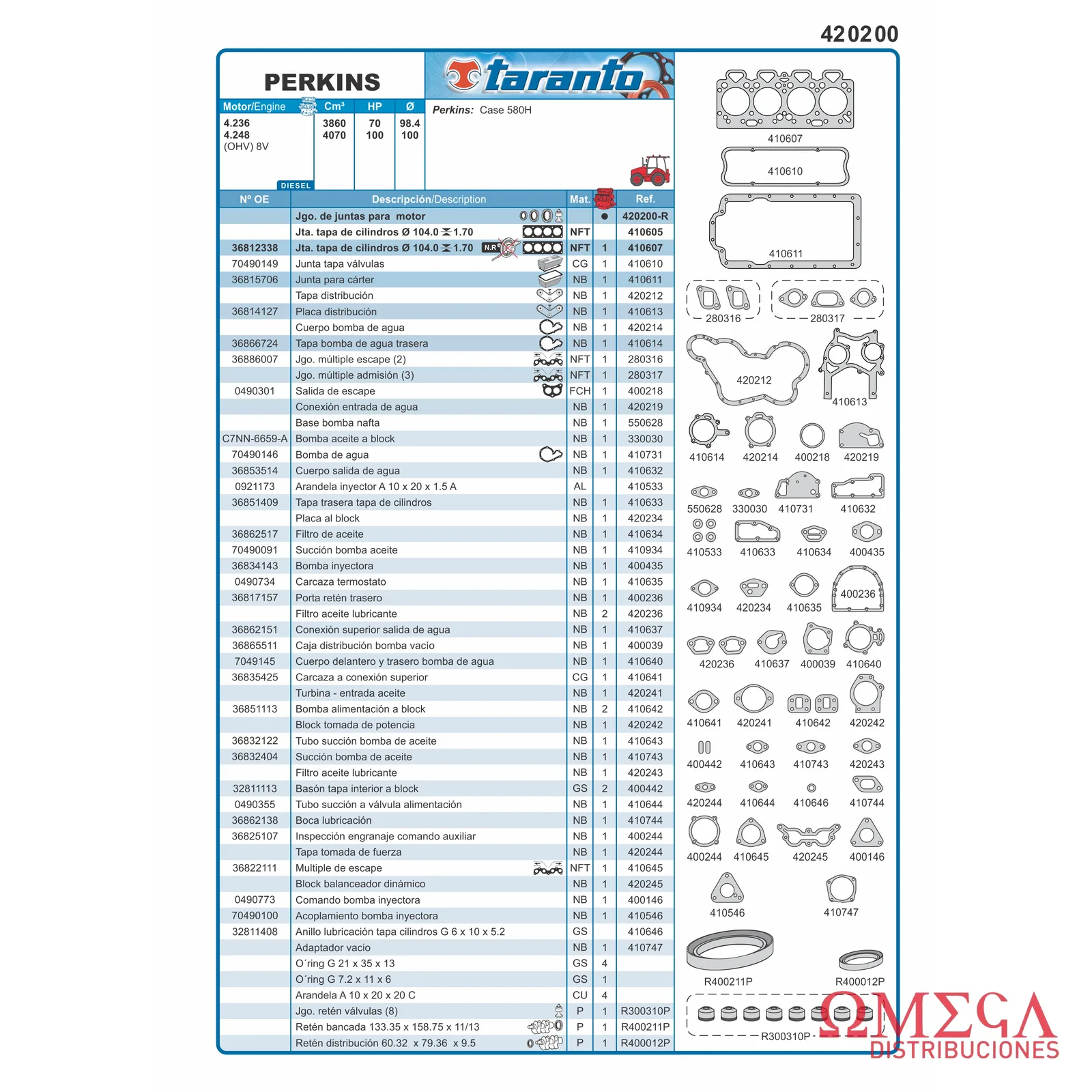 Juego de juntas Taranto — Perkins - 4.236 / 4.248 Iny Indirecta 420200-R