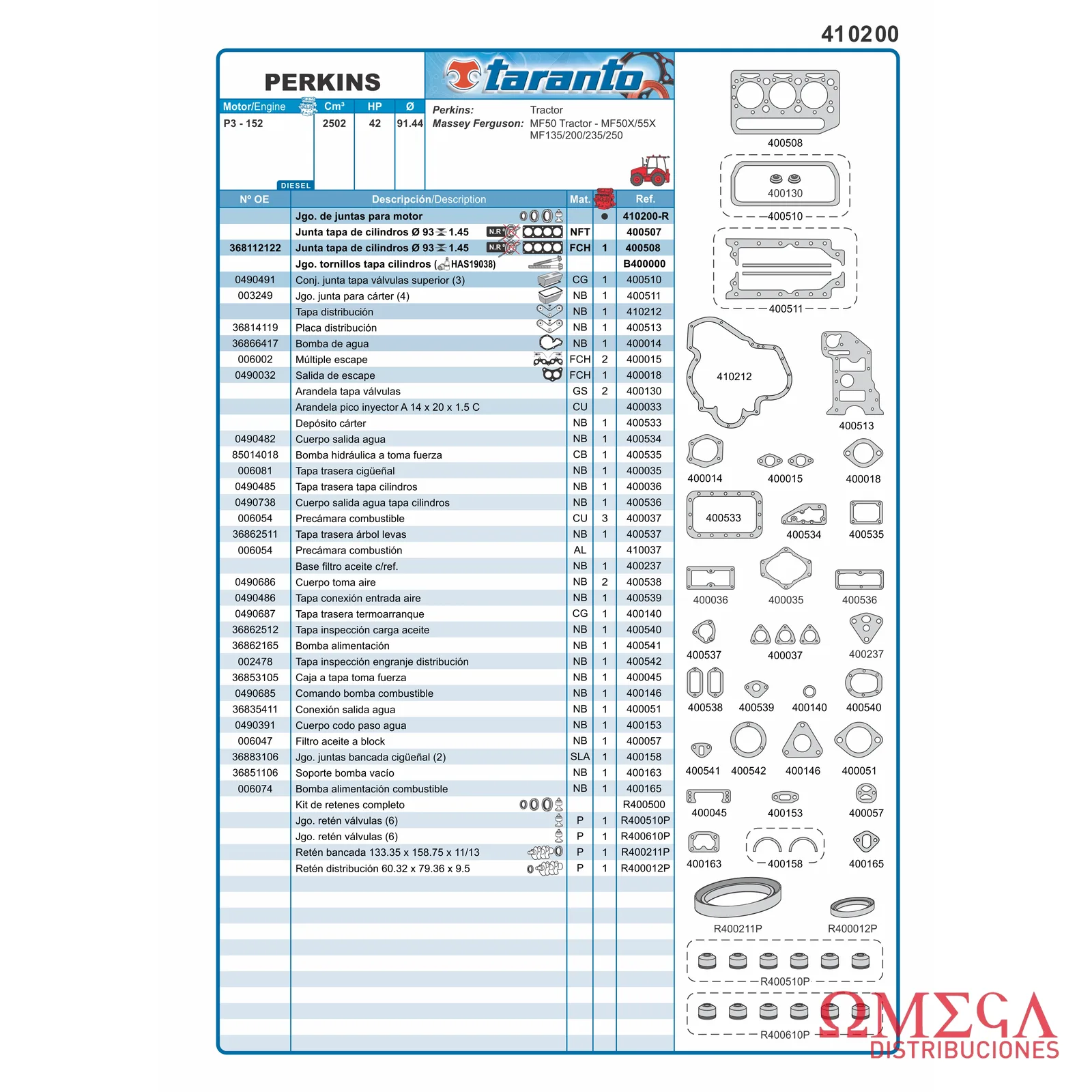 Juego de juntas Taranto — Perkins - P3-152 - Vehicular 410200-R