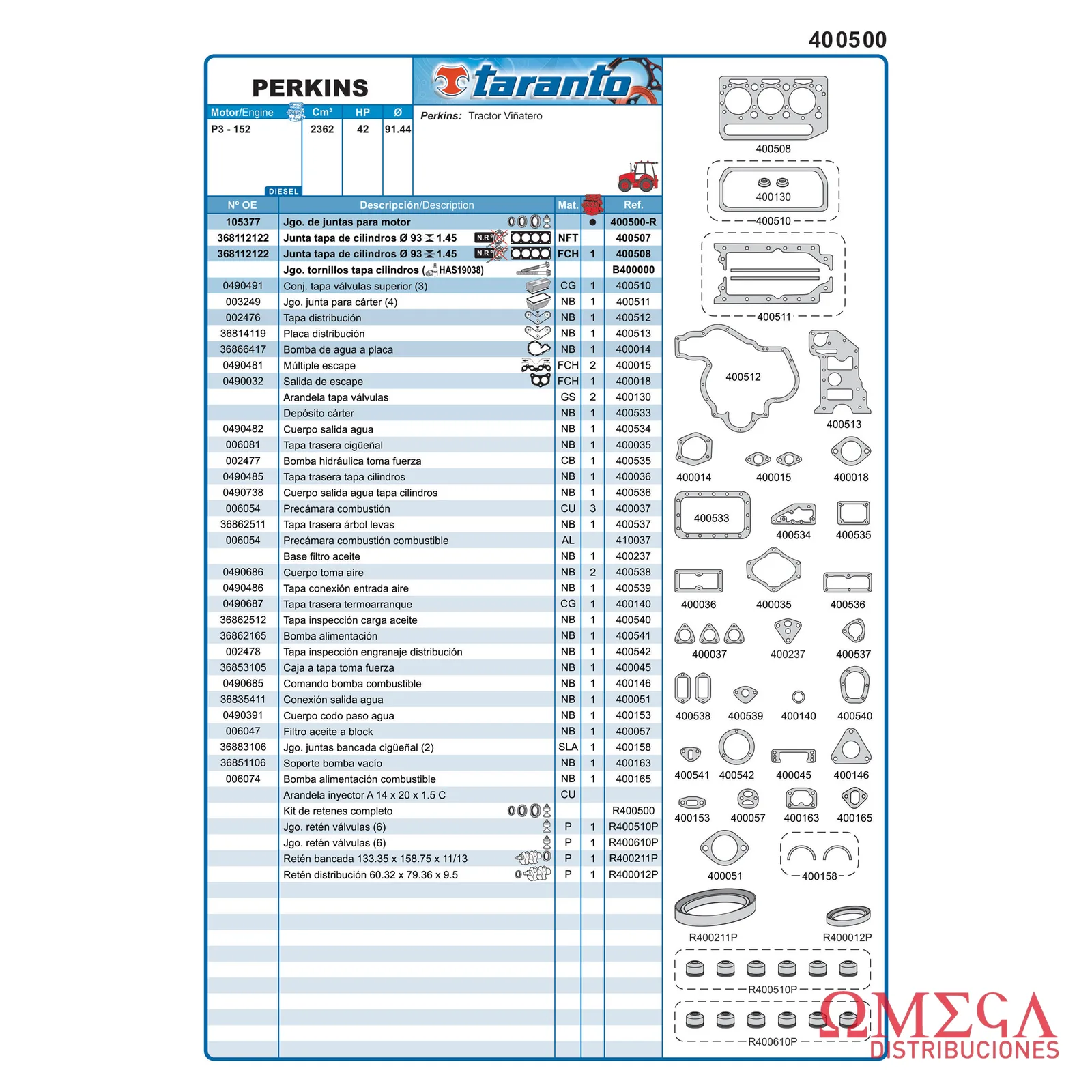 Juego de juntas Taranto — Perkins - P3-152 400500-R