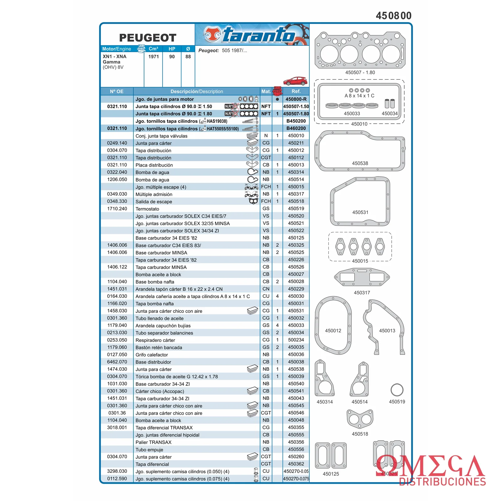 Juego de juntas Taranto — Peugeot - 2.0 8V Gamma - 505 450800-R