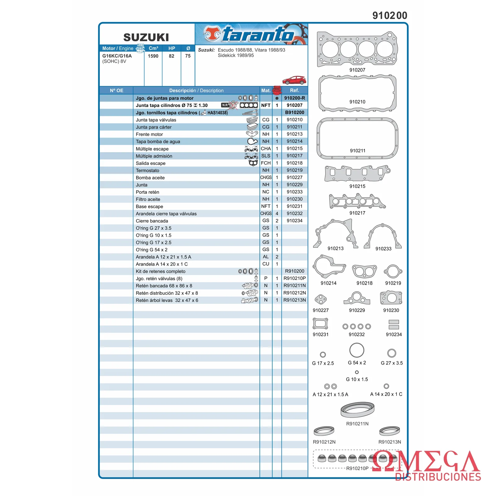 Juego de juntas Taranto — Suzuki - 1.6 8V G16KC 910200-R