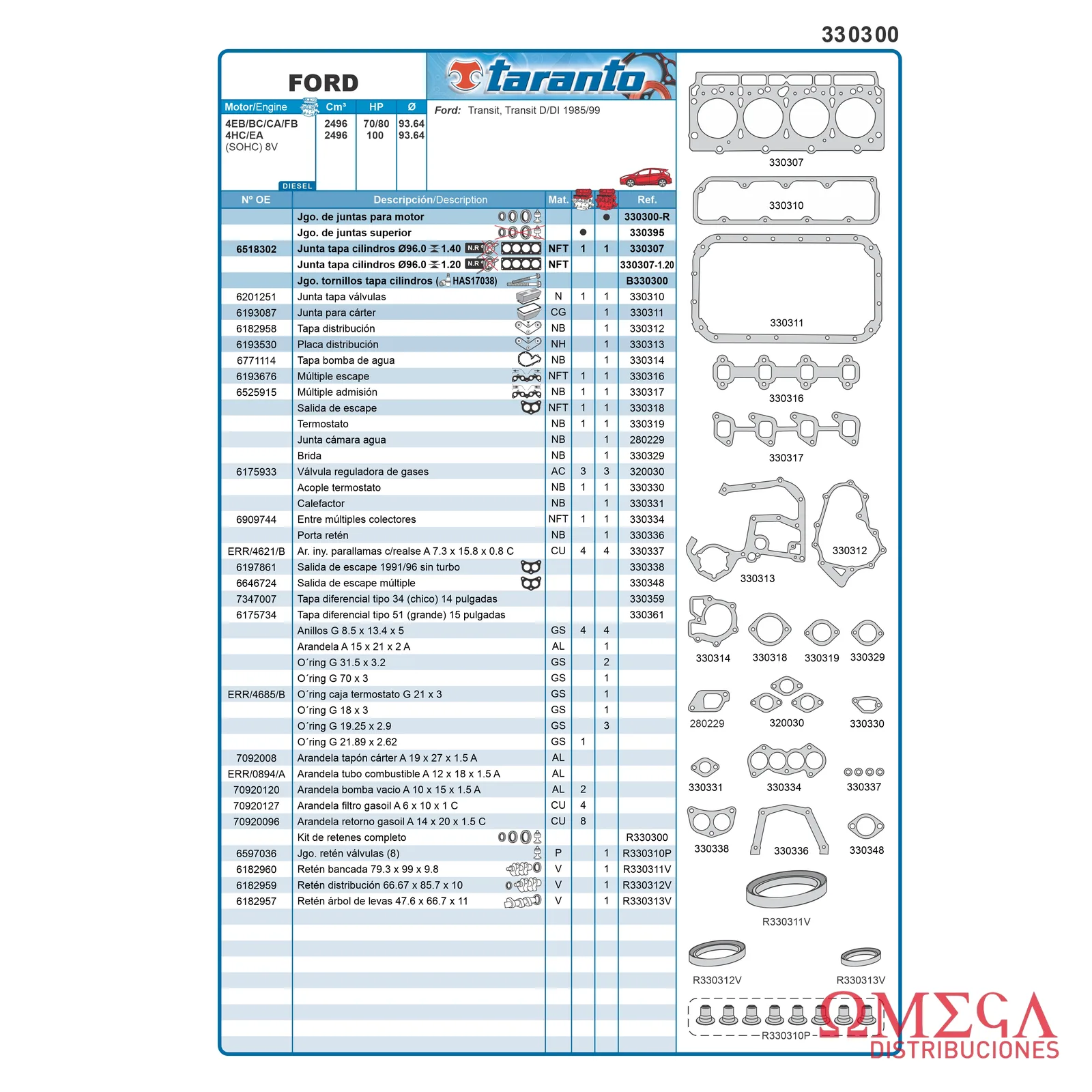 Juego de descarbonización Taranto — Ford - 2.5 8V 4EB - Transit 330395