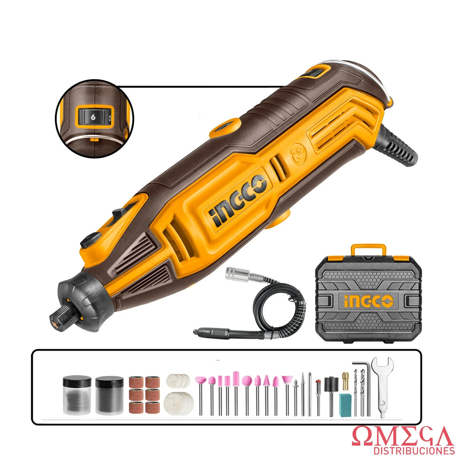 Mini torno 130W + accesorios + maletin Ingco 700662